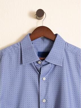 David Donahue Blue Micro Print Dress Shirt